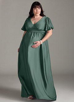 Azazie Verna Robes de demoiselle d'honneur de maternité Robe Trapèze Rayé Longueur ras du sol Satin extensible image9