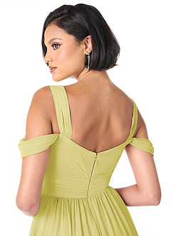 Azazie Lianne Bridesmaid Dresses Lemon Sorbet A-Line Off the Shoulder Chiffon Dress image9