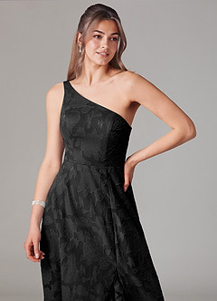 Azazie Ellianna Bridesmaid Dresses Black A-Line One Shoulder Floral Burnout Dress image5