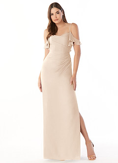 Azazie Emeralda Bridesmaid Dresses White Alabaster Sheath Off the Shoulder Chiffon Dress image3