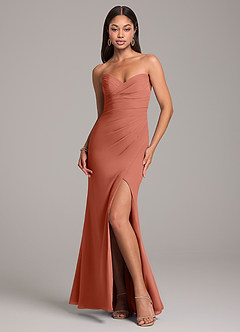 Azazie Yola Bridesmaid Dresses Clay Sheath Pleated Chiffon Convertible Dress image1