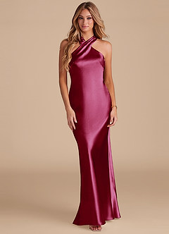 Azazie Doretta Bridesmaid Dresses Burgundy Mermaid Bow Metallic Satin Dress image3