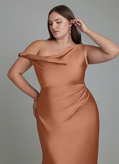 Azazie Emerson Brautjungfernkleider Meerjungfrau-Linie Schulterfrei Stretch-Satin Kleid Bronzer image12