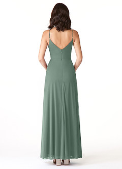 Azazie Evalin Bridesmaid Dresses Eucalyptus A-Line V-Neck Pleated Mesh Dress image2