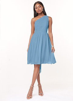 Azazie Katrina Bridesmaid Dresses Steel Blue A-Line One Shoulder Chiffon Dress image1