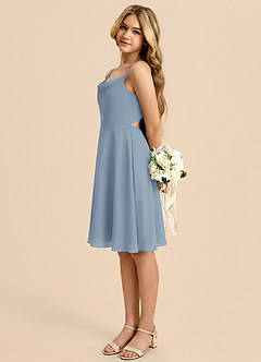 Azazie Shale Linia A Ukłon Szyfon Mini Młodsza druhna Sukienka image1