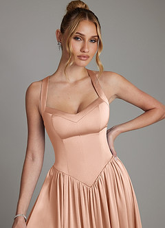 Azazie Francis Bridesmaid Dresses Rose Gold A-Line Corset Stretch Satin Dress image4
