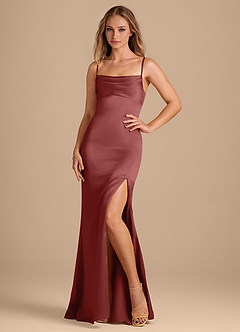 Azazie Camila Bridesmaid Dresses Terracotta Sheath Sweetheart Neckline Metallic Satin Dress image3