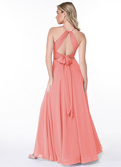 Azazie Evalleen Bridesmaid Dresses Coral A-Line Pleated Chiffon Dress image4