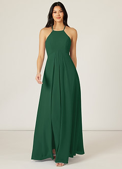 Azazie Sarah Brautjungfernkleider Empire Plissee Chiffon Kleid Dunkelgrün image1