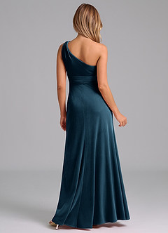 Azazie Dallas Bridesmaid Dresses Blue Topaz A-Line One Shoulder Velvet Dress image2