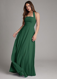 Azazie Irina Bridesmaid Dresses Dark Green A-Line Pleated Chiffon Dress image2
