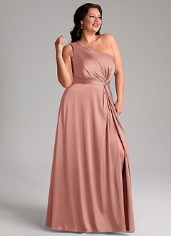 Azazie Brooke Bridesmaid Dresses Rosette A-Line One Shoulder Stretch Satin Dress image11