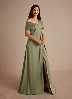 Azazie Milton Mother of the Bride Dresses Pistachio A-Line Pleated Stretch Satin Dress image6