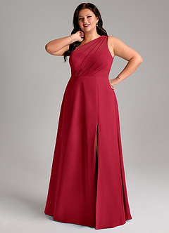 Azazie Phaedra Bridesmaid Dresses Scarlet A-Line One Shoulder Chiffon Dress image13