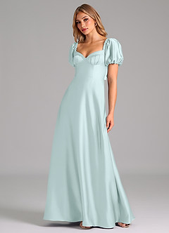 Azazie Fatima Bridesmaid Dresses Sea Glass A-Line Sweetheart Neckline Stretch Satin Dress image4
