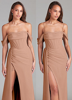 Azazie Amyra Vestidos de damas de honor Vestido de Champán Rosado de Gasa de Corte Recto Convertible con Vestidos sin tirantes image9