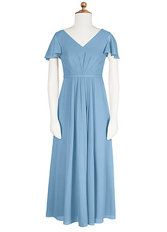 Azazie Peony Junior Robe Trapèze en Mousseline de soie Plissée Acier Bleuté image6