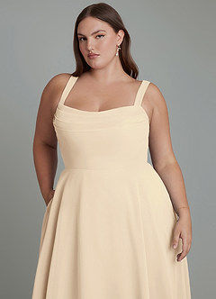 Azazie Shaude Abiti da Damigella Abito A-Line in Chiffon Plissettato Champagne image7