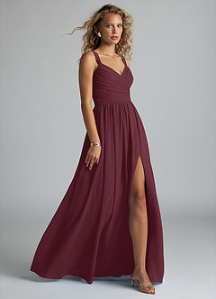 Azazie Aziza Bridesmaid Dresses Cabernet A-Line V-Neck Pleated Chiffon Dress image3
