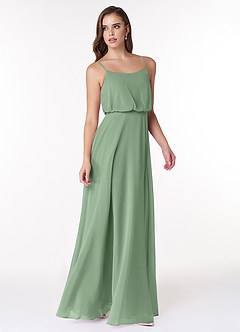 Azazie Lupe Bridesmaid Dresses Matcha A-Line Scoop Blouson Chiffon Dress image4