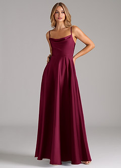 Azazie Elle Bridesmaid Dresses Burgundy A-Line Pleated Stretch Satin Dress image13
