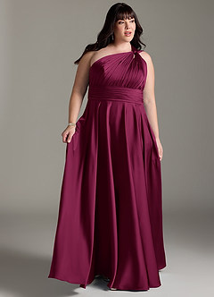 Azazie Charlize Bridesmaid Dresses Red Plum A-Line One Shoulder Stretch Satin Dress image11