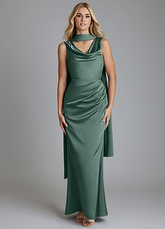 Azazie Tallie Bridesmaid Dresses Eucalyptus Mermaid Pleated Stretch Satin Dress image5