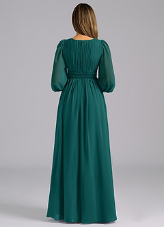 Azazie Palerma Bridesmaid Dresses Peacock A-Line Long Sleeve Chiffon Dress image2