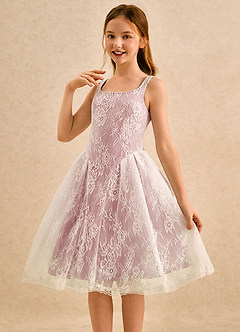 Azazie Cubbie Girls Formal Flower Girl Dresses Dusty Rose A-Line Lace Dress image3