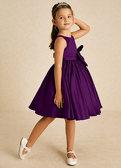 Azazie Apple Flower Girl Dresses Grape A-Line Bow Matte Satin Dress image3