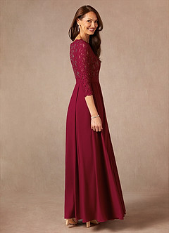 Azazie Lucianna Mother of the Bride Dresses Burgundy Taupe A-Line Lace Dress image2