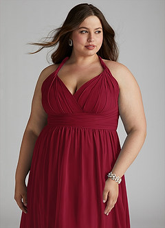 Azazie Ashia Bridesmaid Dresses Burgundy A-Line Pleated Chiffon Dress image10