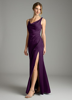 Azazie Samara Robes de demoiselle d'honneur Robe Sirène en Satin extensible Plissée Grain De Raisin image3