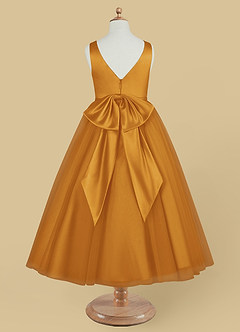 Azazie Marybell Flower Girl Dresses Butterscotch A-Line Bow Tulle Dress image6