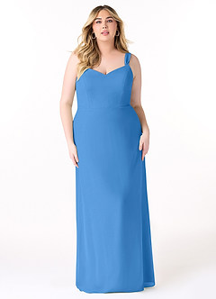 Azazie Denice Vestidos de damas de honor Vestido de Azul Grisaceo de Gasa de Recto con Plisado image9
