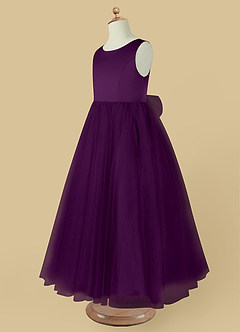 Azazie Muni Flower Girl Dresses Grape A-Line Bow Tulle Dress image4