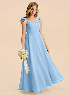 Azazie Dory Junior Powder Blue A-Line Ruched Chiffon Dress image3