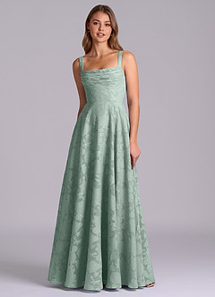 Azazie Shaude Bridesmaid Dresses Agave A-Line Pleated Floral Burnout Dress image6