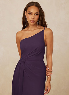 Christian Siriano Bridal for Azazie 1003 Bridesmaid Dresses Plum Sheath One Shoulder Chiffon Dress image4