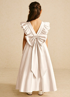 Azazie Piglette Flower Girl Dresses White Alabaster A-Line Bow Matte Satin Dress image1