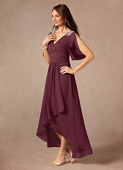 Azazie Pascual Mother of the Bride Dresses Cabernet A-Line Pleated Chiffon Dress image3