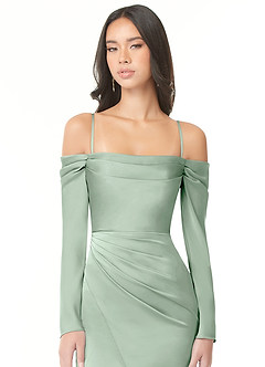 Azazie Hallie Bridesmaid Dresses Agave Sheath Off-The-Shoulder Long Sleeve Stretch Satin Convertible Dress image2