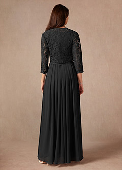 Azazie Ainsling Mother of the Bride Dresses Black A-Line Square Neckline Lace Chiffon Dress image2
