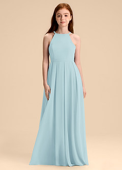Azazie Arianthe Junior Abito A-Line in Chiffon Plissettato Sea Glass image4
