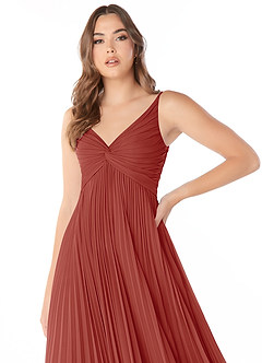 Azazie Raychelle Brautjungfernkleider A-Linie V-Hals Chiffon Kleid Terrakotta image6