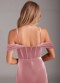 Azazie Jas Bridesmaid Dresses Dusty Rose Sheath Off-The-Shoulder Corset Velvet Convertible Dress image8