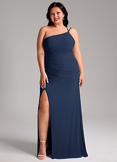 Azazie Eren Bridesmaid Dresses Dark Navy Sheath One Shoulder Chiffon Dress image10