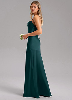 Azazie Grata Bridesmaid Dresses Pine Sheath Side Slit Stretch Satin Dress image5