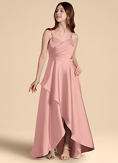 Azazie Prisha Junior Rosette A-Line Pleated Stretch Satin Dress image4